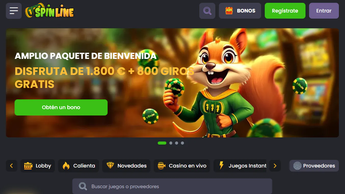 Página de promociones de Spinline con una oferta destacada y sus condiciones principales